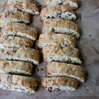 white chocolate, pistachio and cranberry biscotti